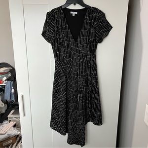 H by Halston Asymmetrical Faux Wrap Dress Abstract Print Short Sleeve